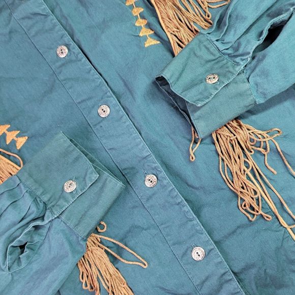I Love Cowboys Out West Country Western Shirt Tassels Embroidered Button Up Med - Picture 14 of 14
